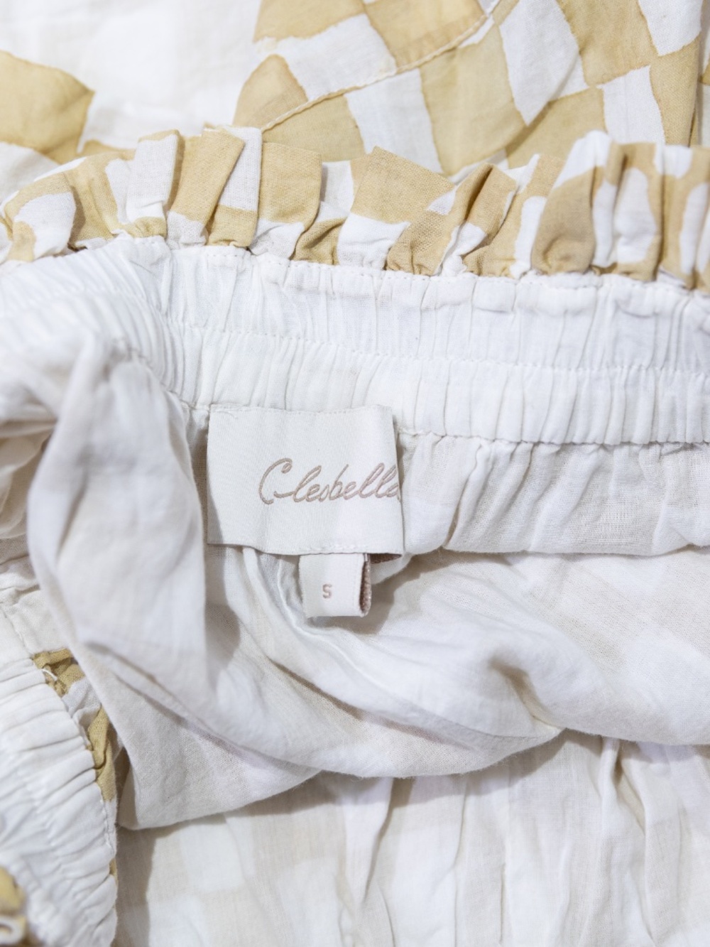 Cleobella Organic Cotton Pull On Checkered Gingham Print Mini Shorts Honey Small - Picture 2 of 4